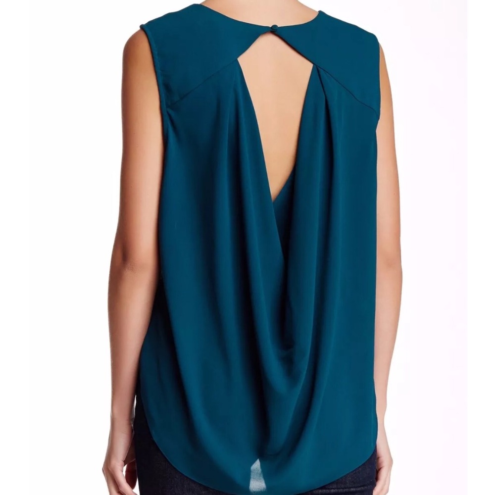 Willow & Clay Date Night Drape Back Tank Shell Blouse XS S Blue Green Teal NWT